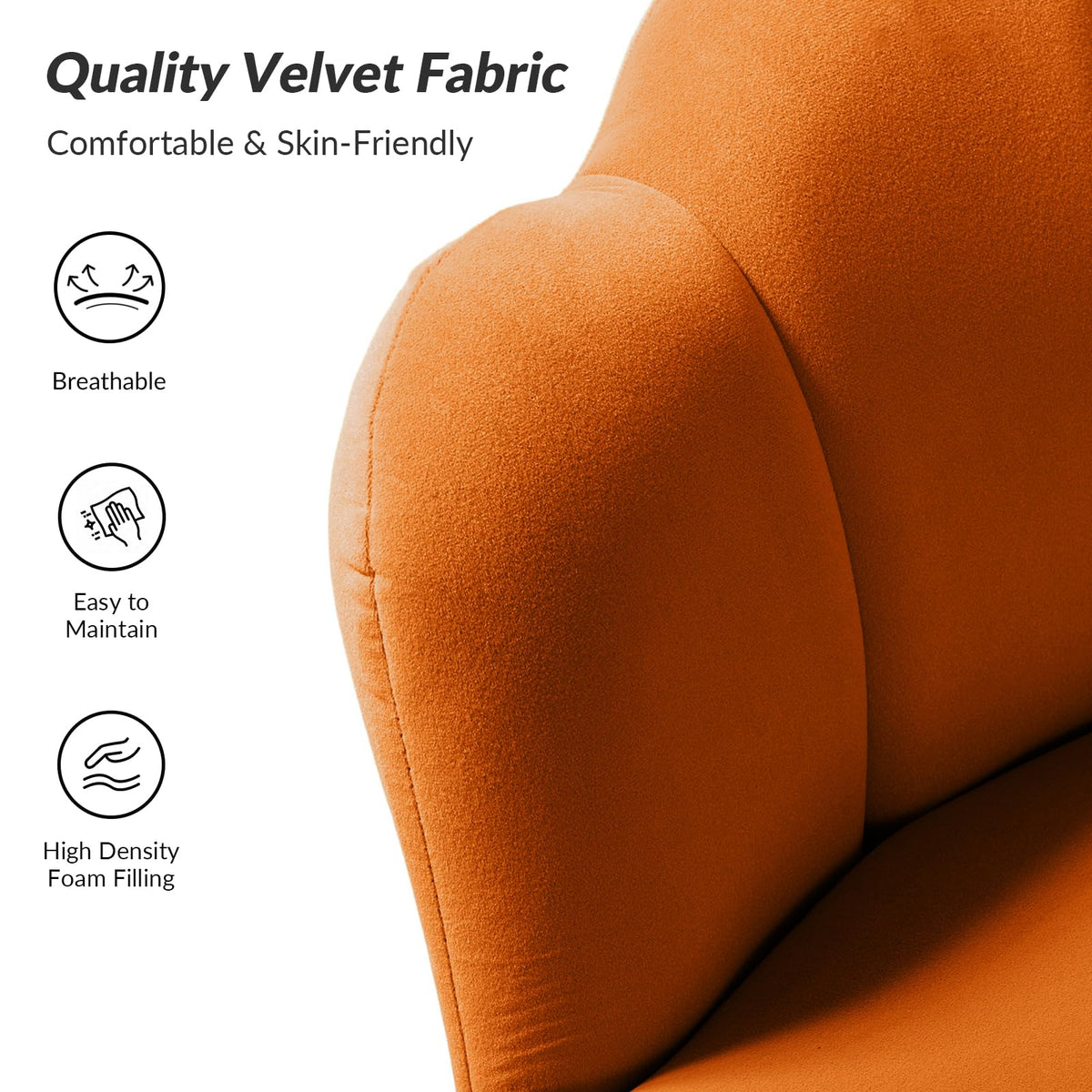Orange Velvet Channel Tufted Accent Chair with Gold Legs H1165