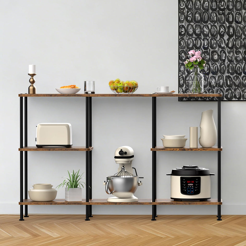 Brown 3 Tier Wood TV Stand with Storage Shelf X862614