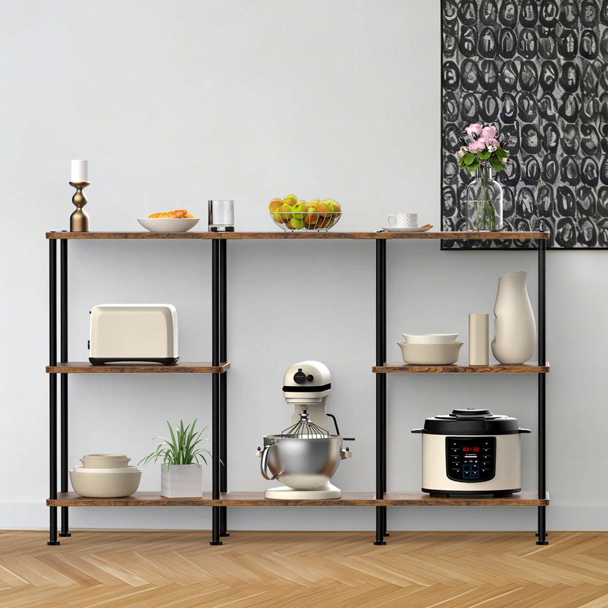 Brown 3 Tier Wood TV Stand with Storage Shelf X862614