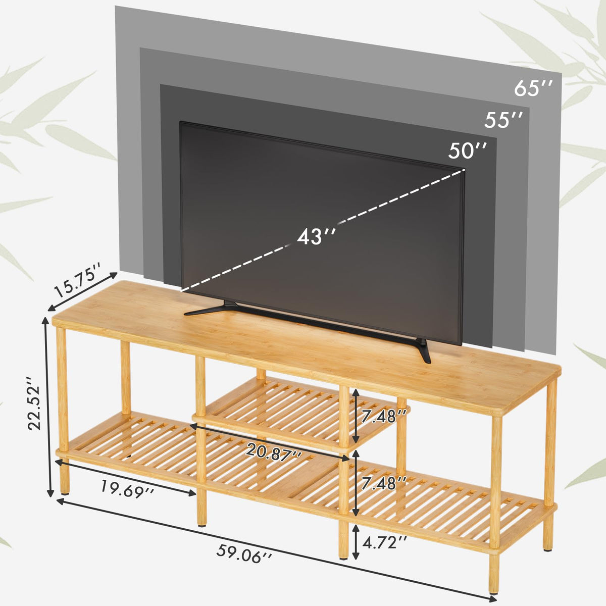 Bamboo 3 Tier TV Stand for 60 65 Inch TV W413950