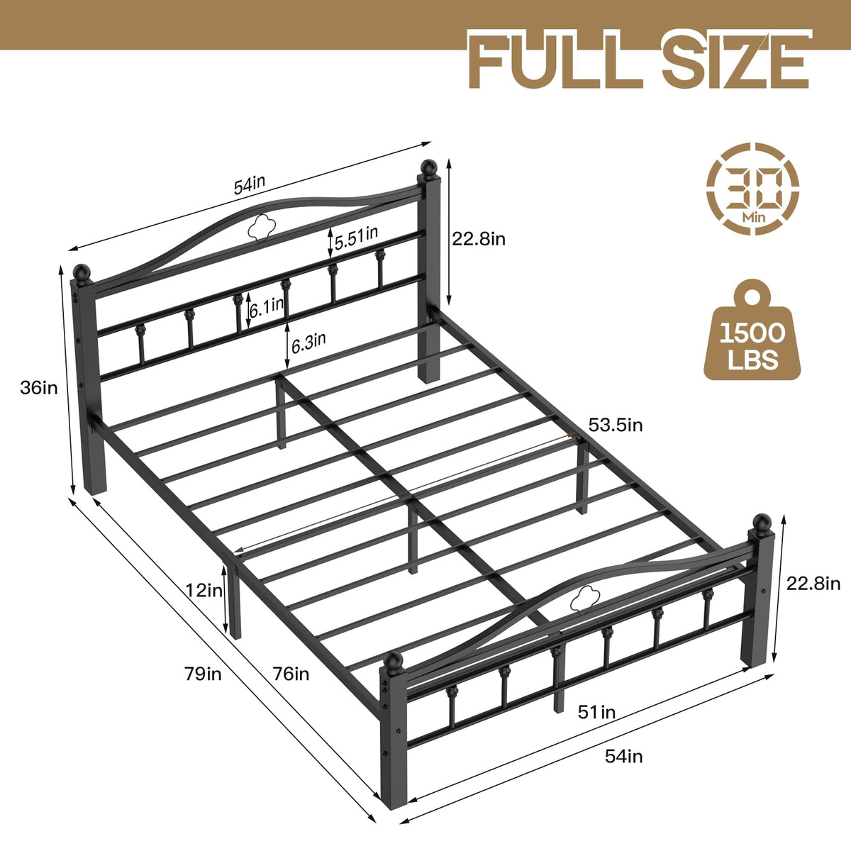 Full Size Bed Frame with Headboard T558