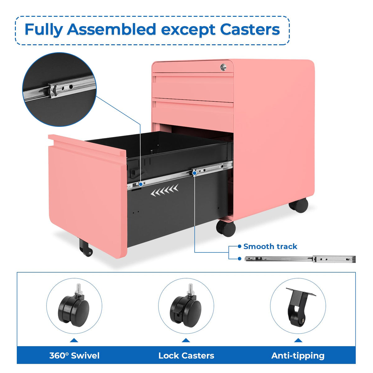 3 Drawer Metal Rolling File Cabinet O41366