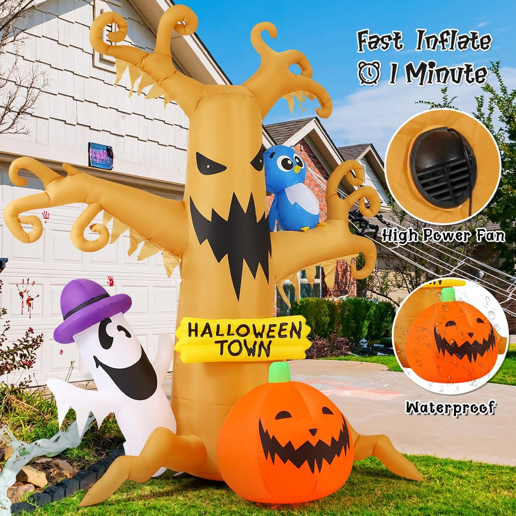 8 FT Halloween Inflatables Dead Tree with Built-in LED Lights Q340