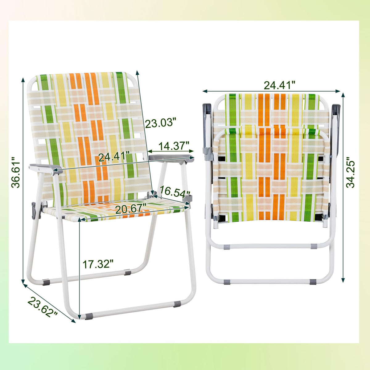 Yellow & Green Webbed Lawn Chairs Set of 2 H378323