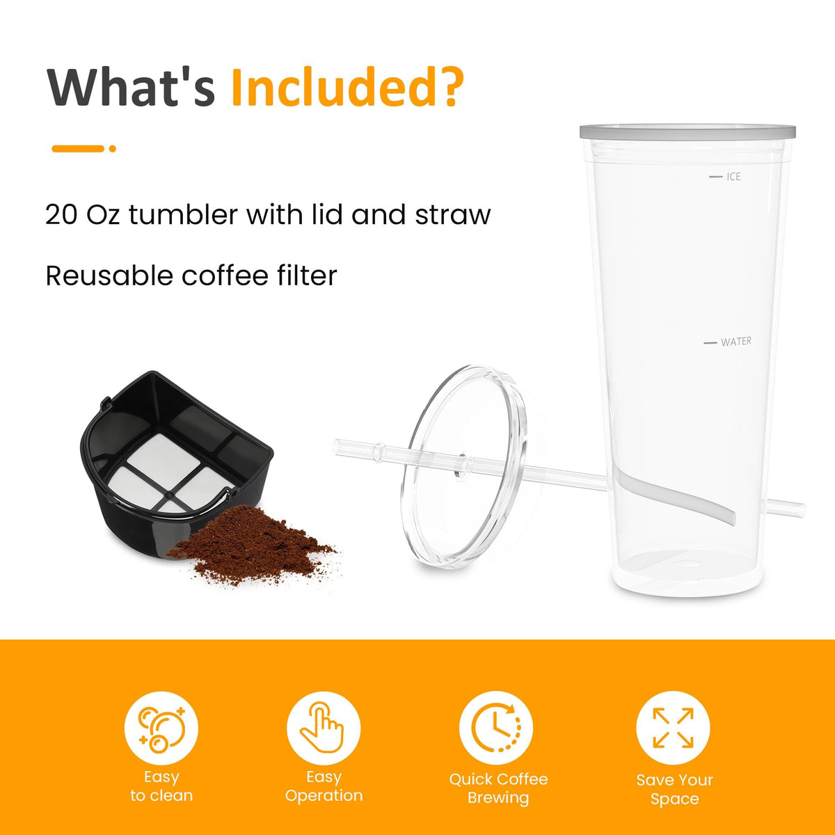 Cold Brew Coffee Maker with Reusable Filter and Insulated Pitcher, 20 Oz Black L293