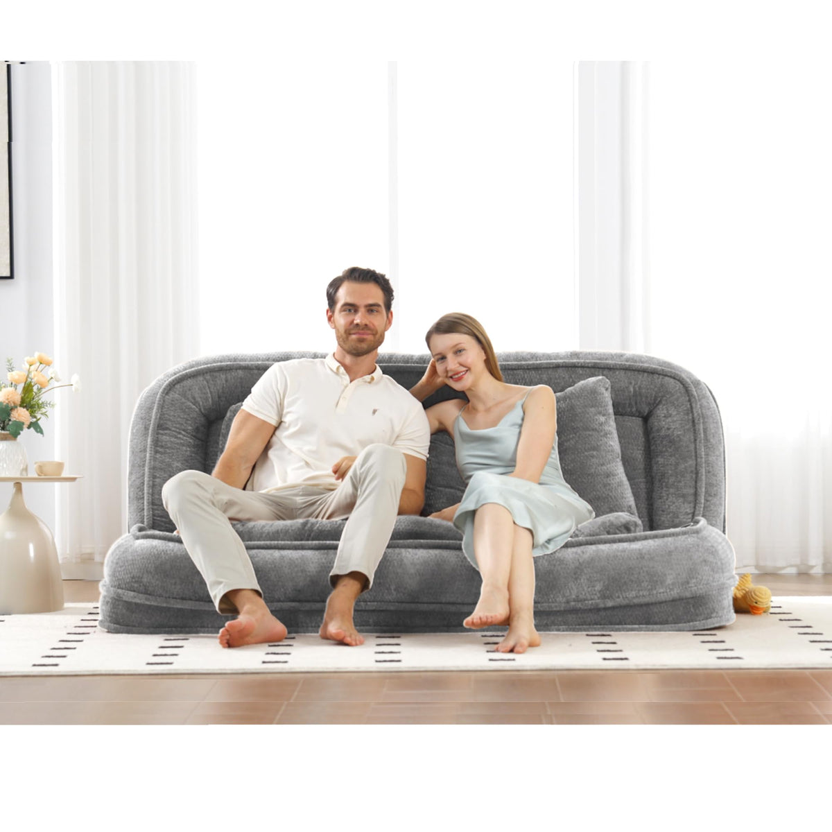 Light Gray Folding Floor Sofa Bed S655663