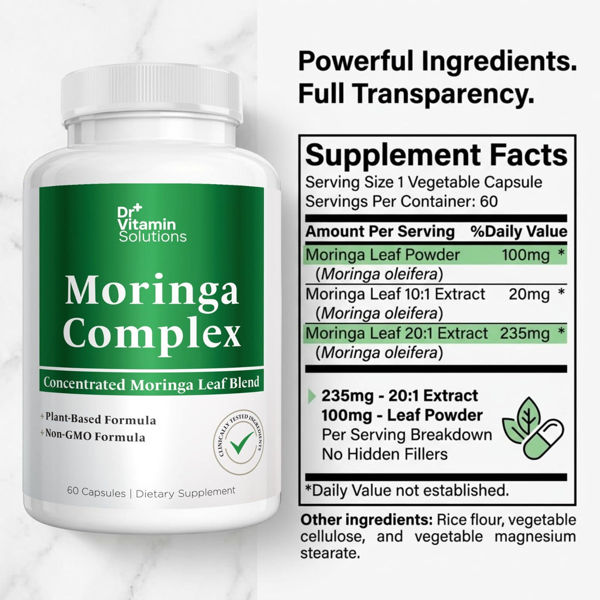 Moringa Oleifera Capsules with 20:1 Leaf Extract O81367