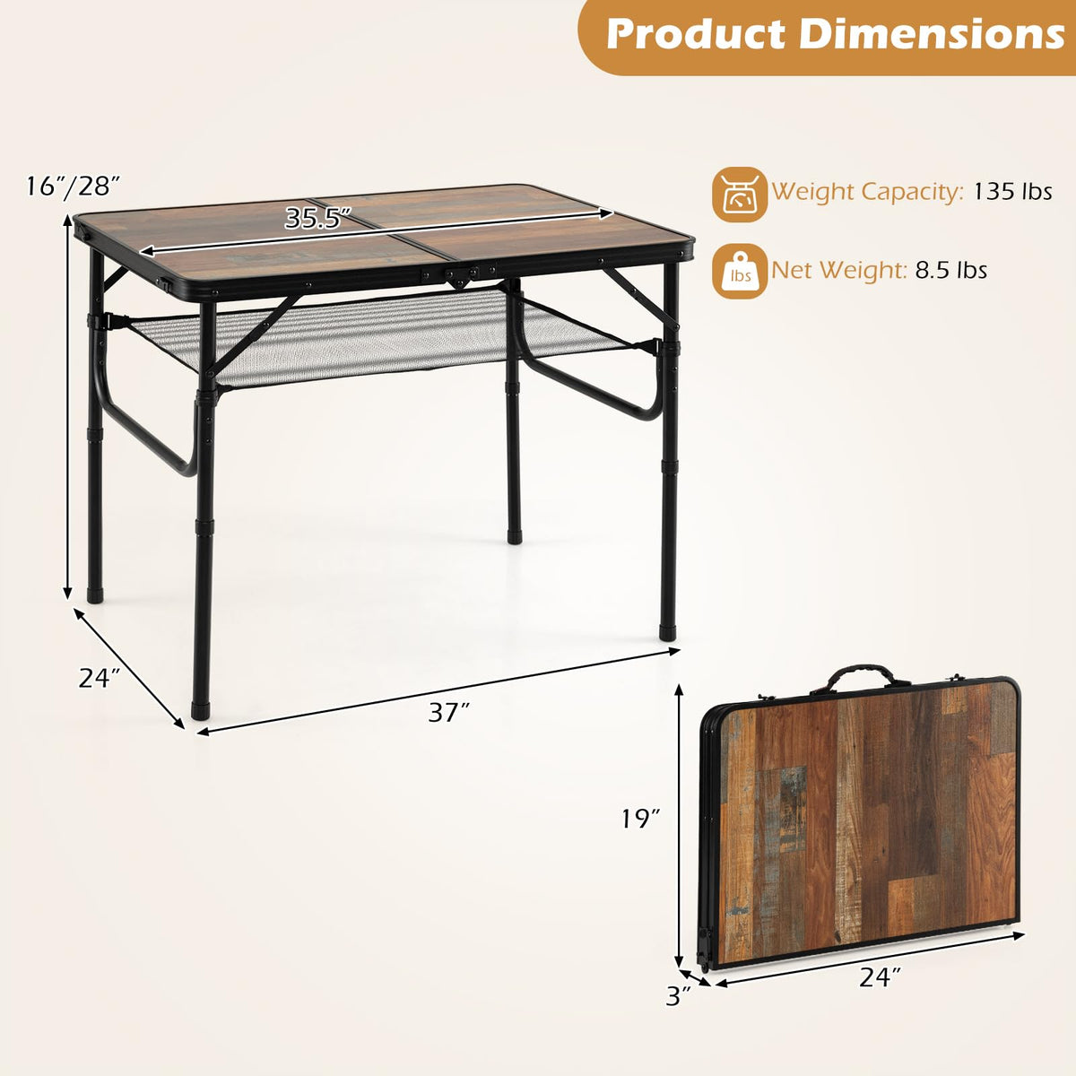 3 FT Portable Aluminum Folding Camping Table with Carry Handle P8107