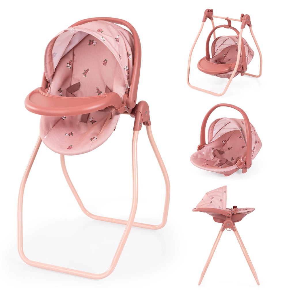 Pink Convertible Doll Highchair Swing Bed Car Seat F446