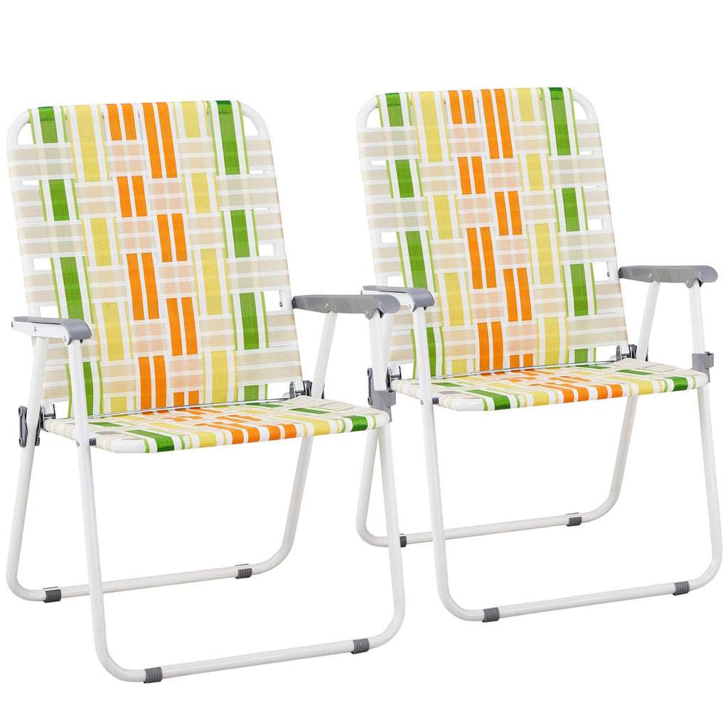 Yellow & Green Webbed Lawn Chairs Set of 2 H378323