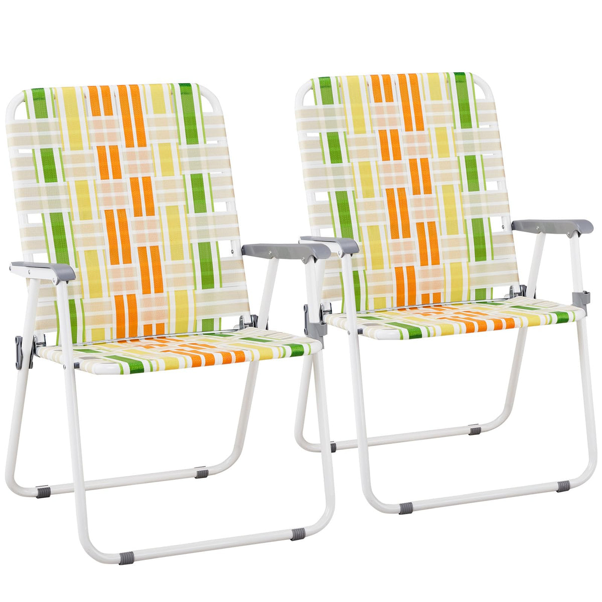 Yellow & Green Webbed Lawn Chairs Set of 2 H378323