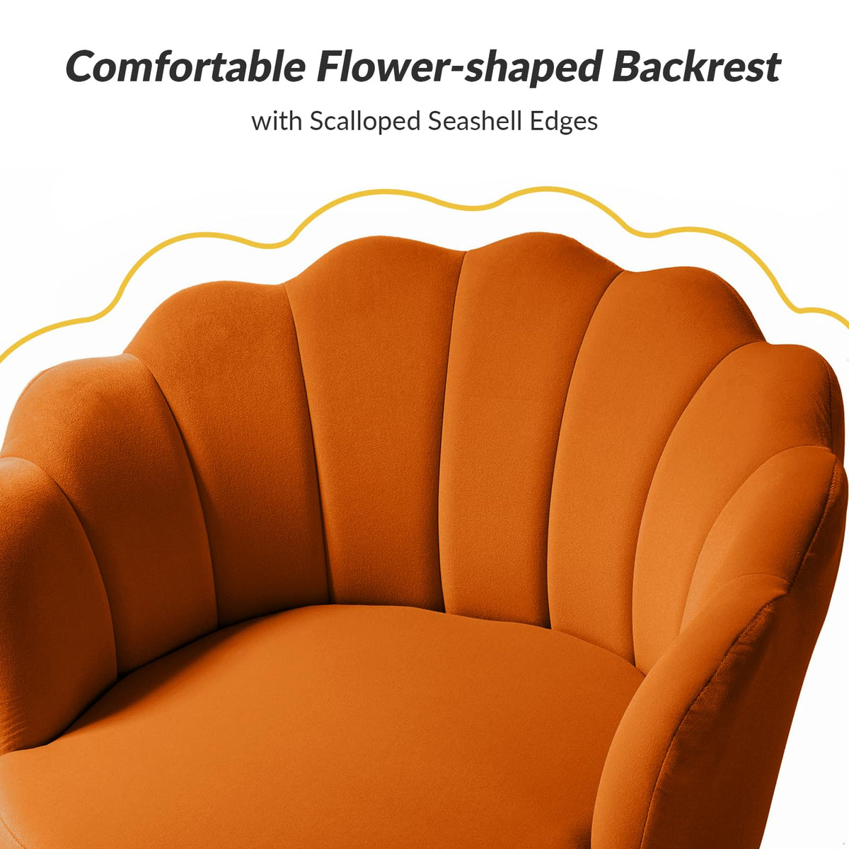 Orange Velvet Channel Tufted Accent Chair with Gold Legs H1165