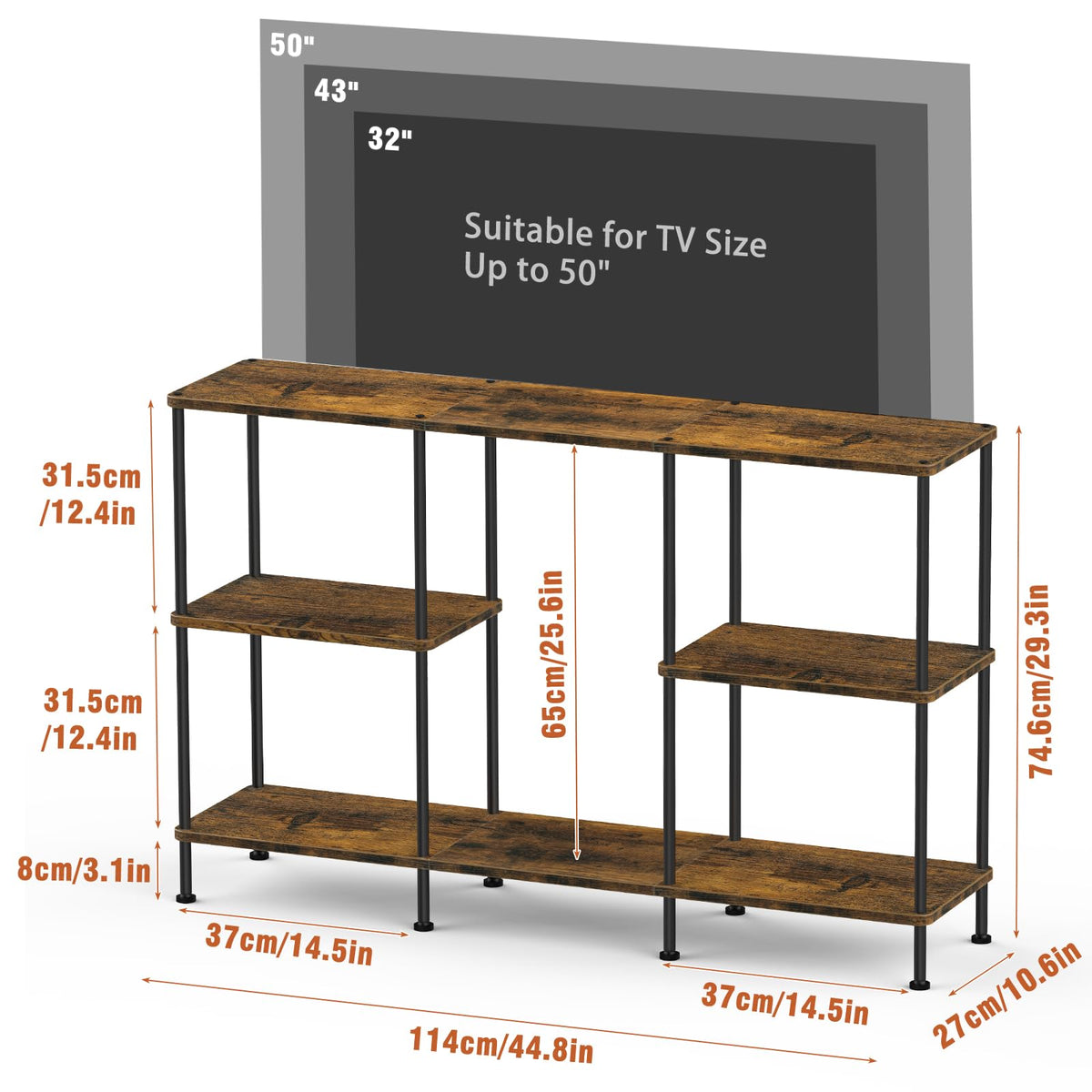 Brown 3 Tier Wood TV Stand with Storage Shelf X862614
