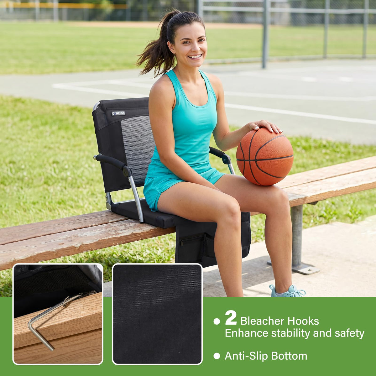 2 Pack Black Stadium Seats with Back Support & Armrests J7606