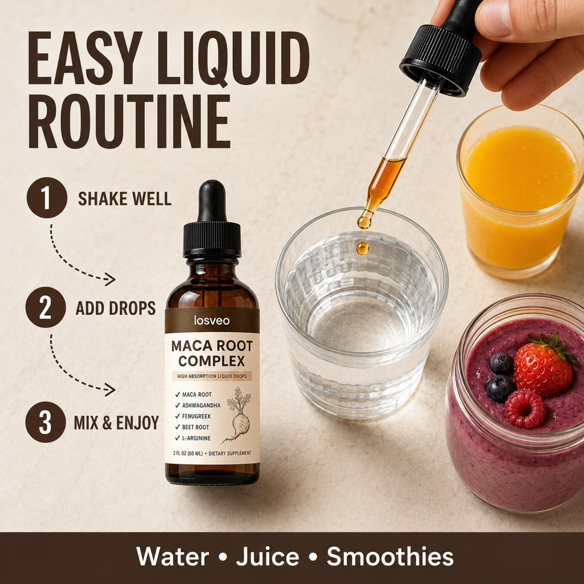 Maca Root Complex Drops with Ashwagandha, Fenugreek, Beet Root & L-Arginine, 2floz C494