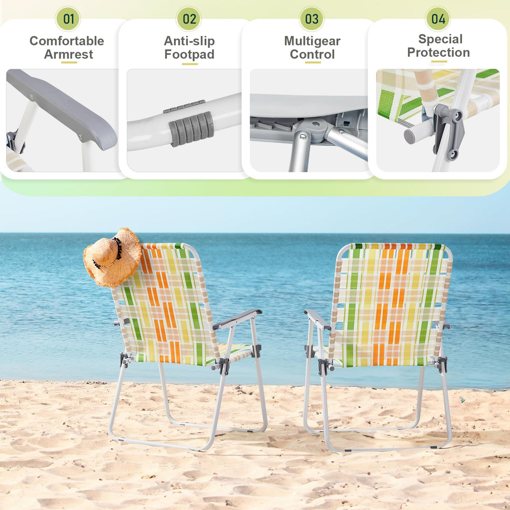 Yellow & Green Webbed Lawn Chairs Set of 2 H378323