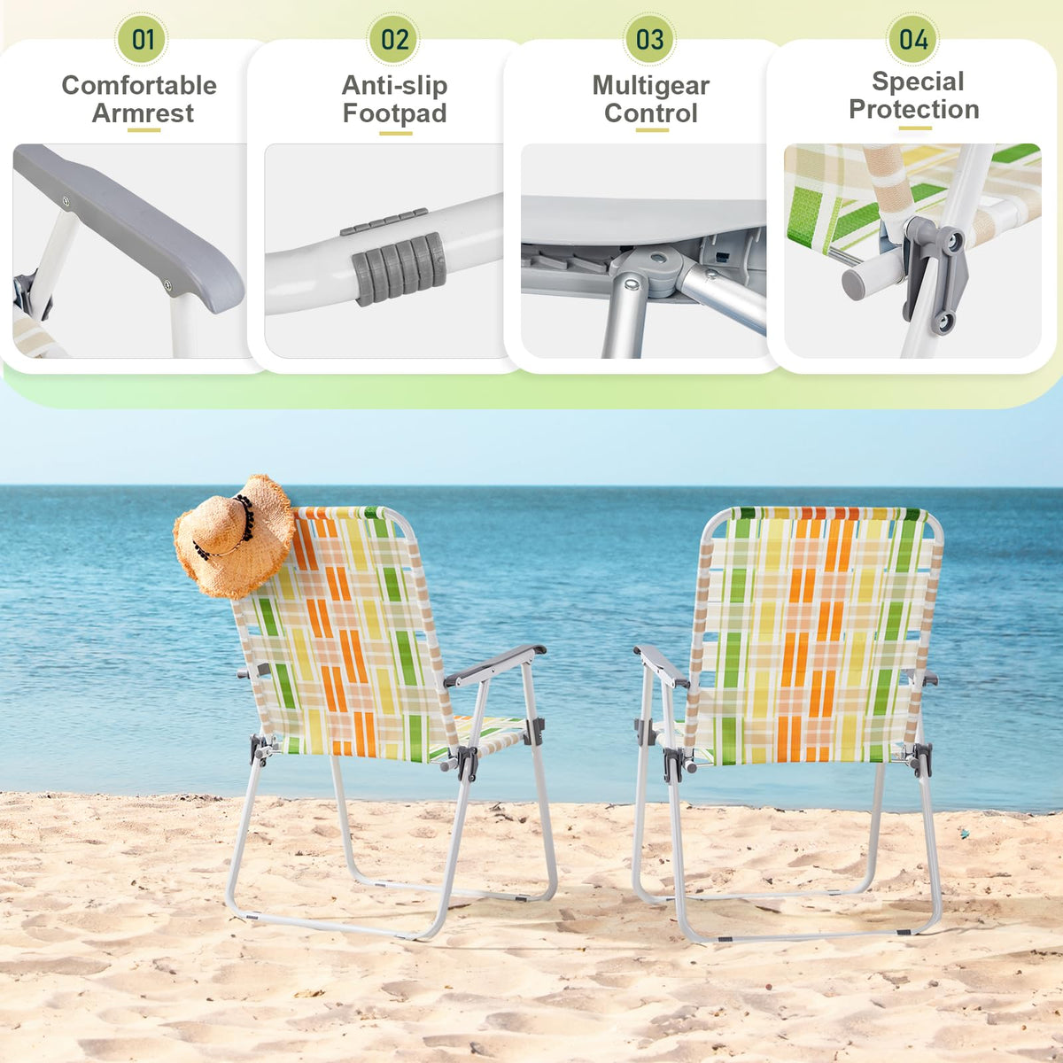 Yellow & Green Webbed Lawn Chairs Set of 2 H378323