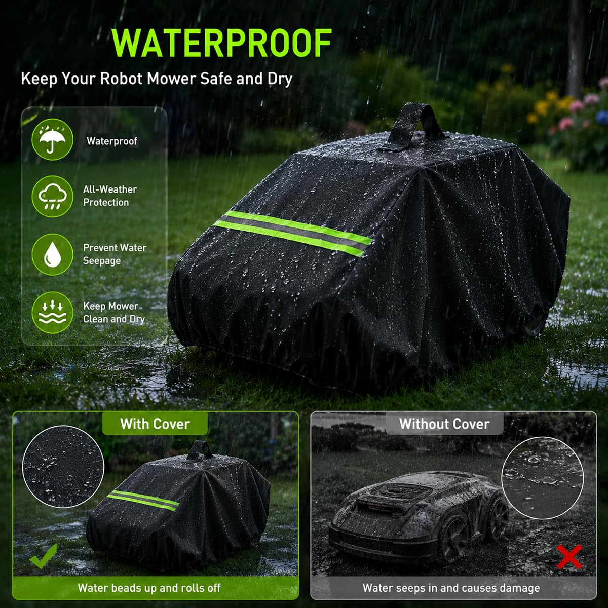 Robot Lawn Mower Cover 600D Oxford Fabric with Reflective Strip Orange U2292
