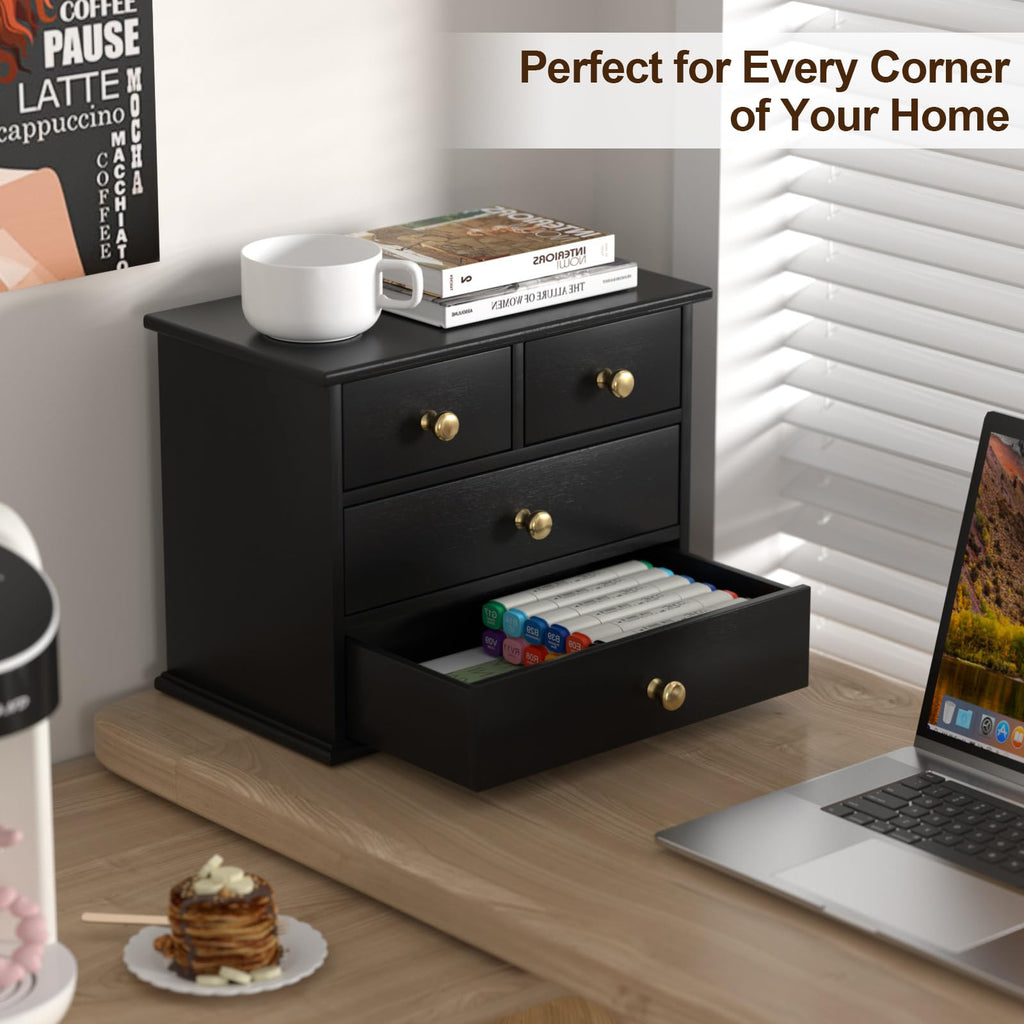 Oak Wooden Desk Organizer with Drawers O881