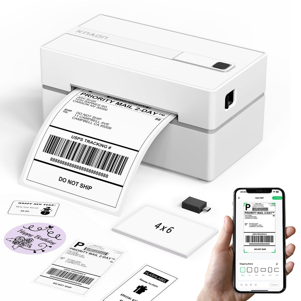 White 4x6 Portable Bluetooth Thermal Label Printer Y7387