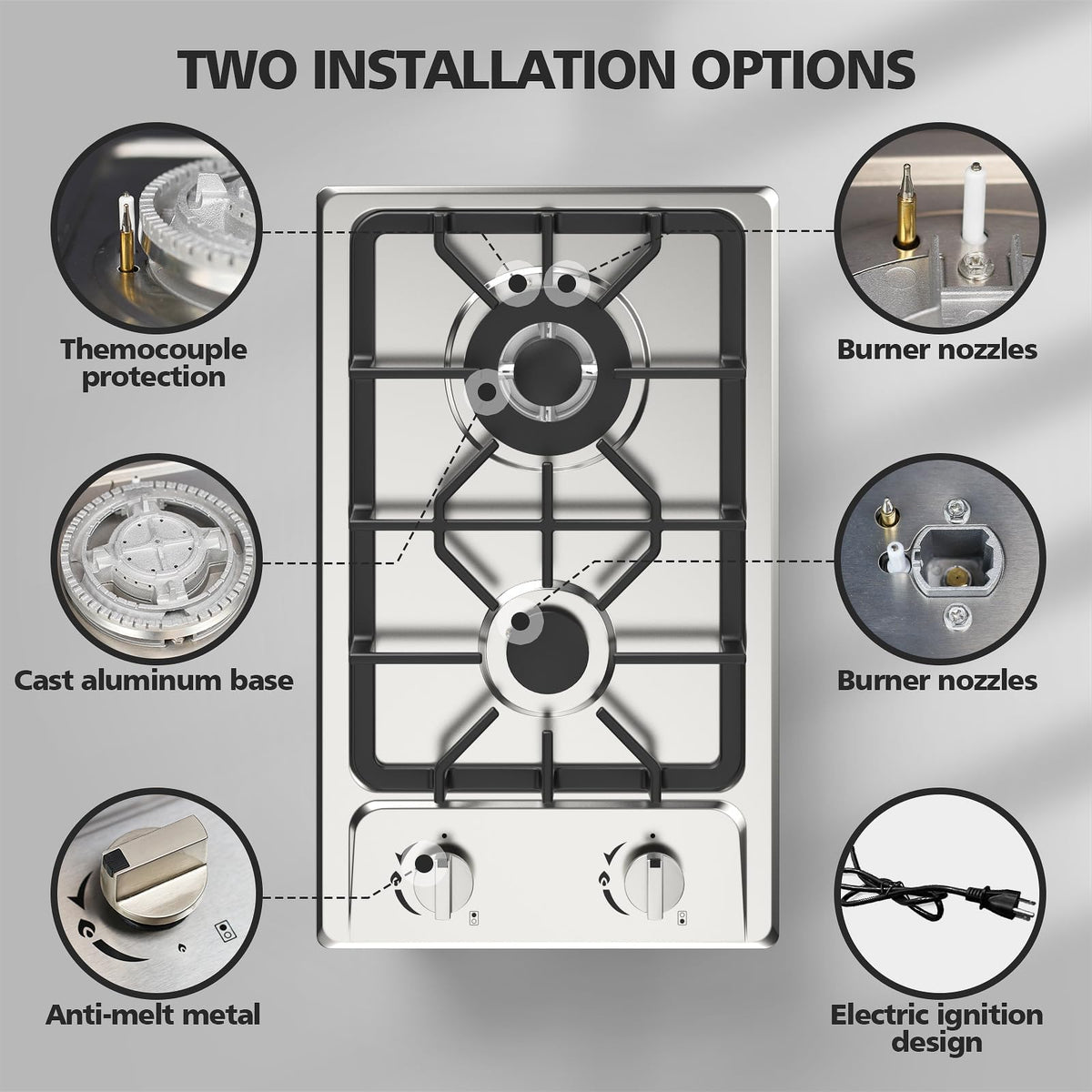 2 Burner Propane Gas Cooktop Stainless Steel N78364