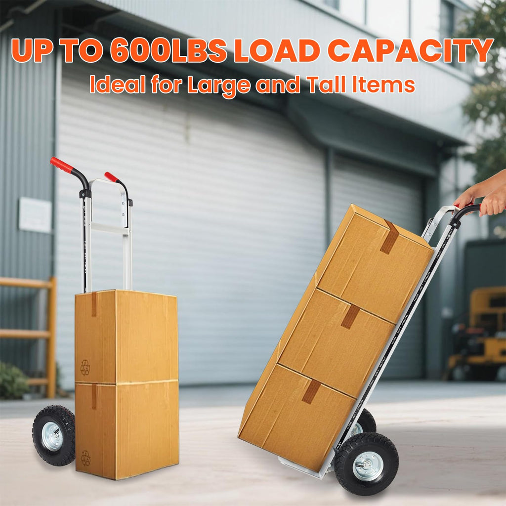 Aluminum Hand Truck Dolly Cart with 10" Pneumatic Tire, 600 LBS Capacity T182