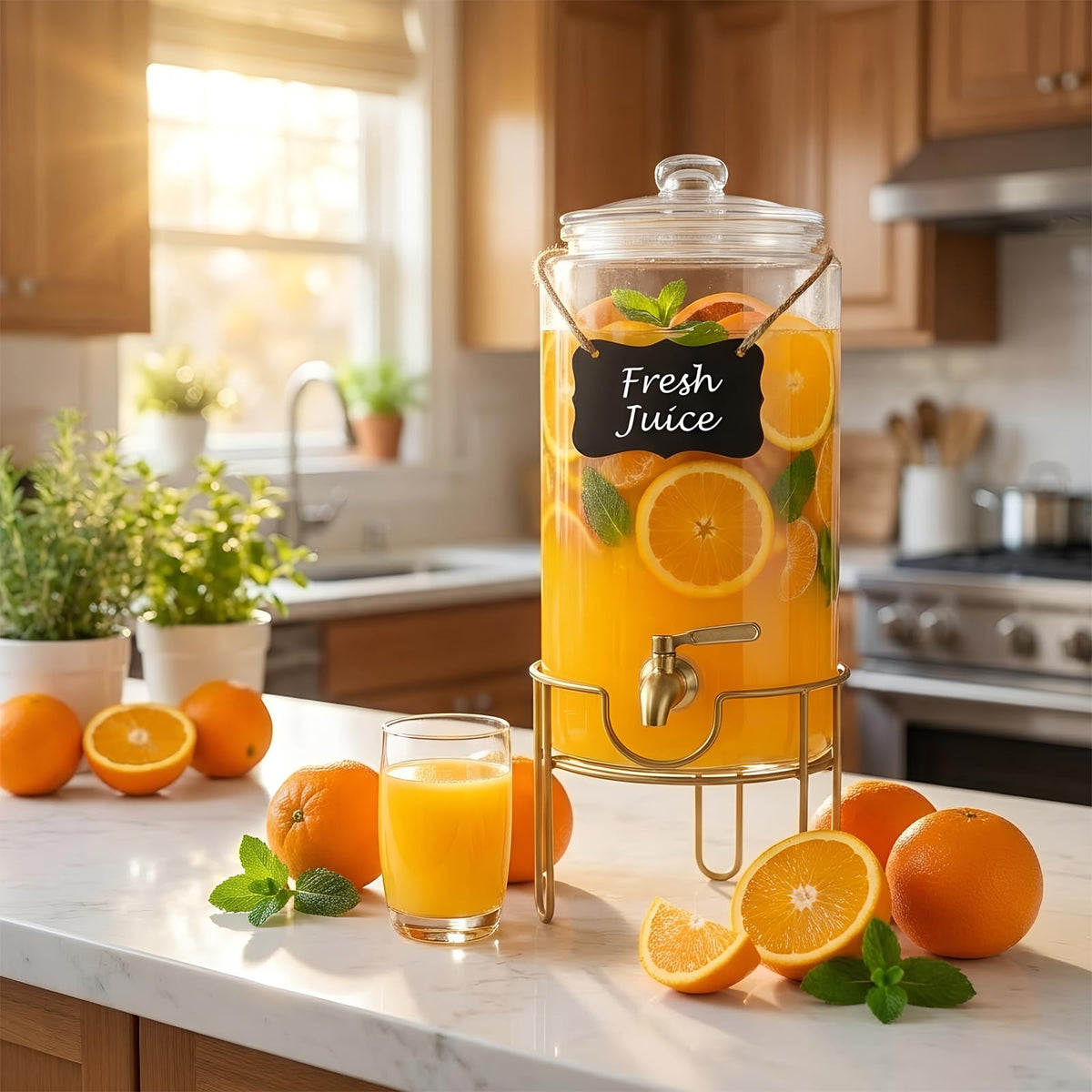 1 Gallon Glass Drink Dispenser with Stainless Steel Spigot C809