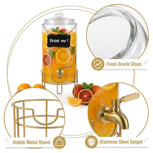 1 Gallon Glass Drink Dispenser with Stainless Steel Spigot C809