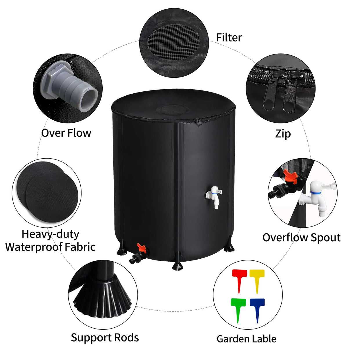 Collapsible 50 Gallon Rain Barrel with Spigot Y66622