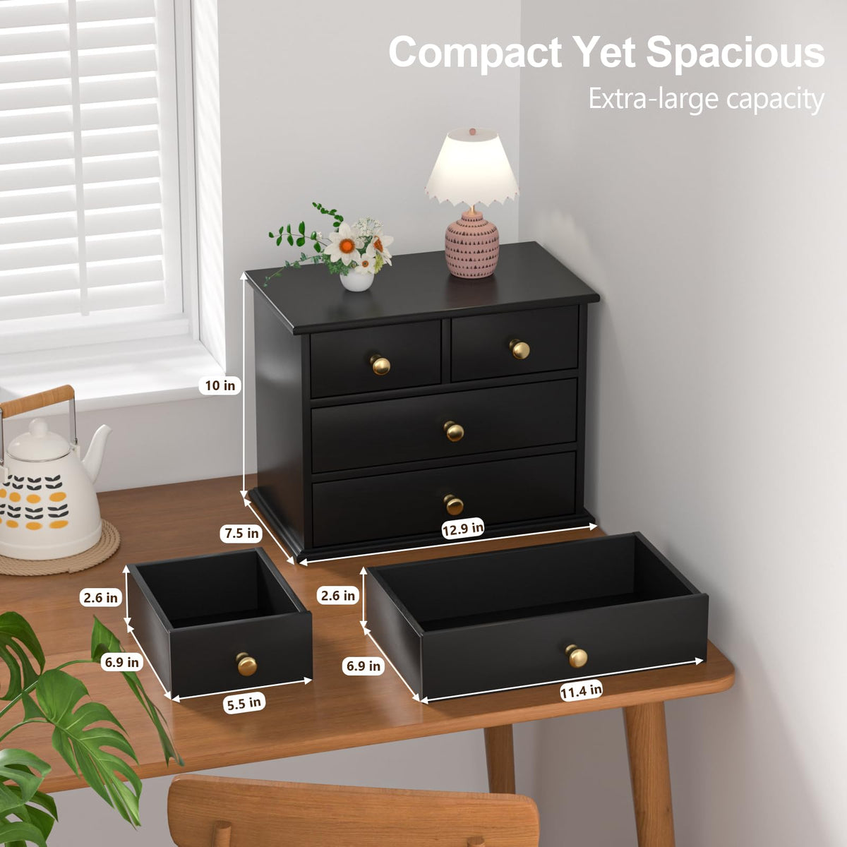 Oak Wooden Desk Organizer with Drawers O881