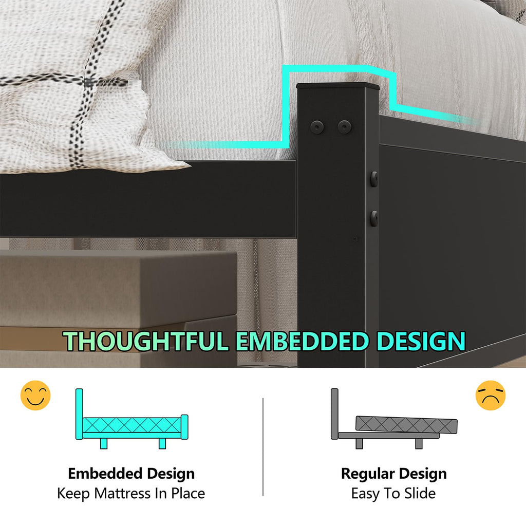 Twin Size Bed Frame with Storage Headboard and LED Lights B5905