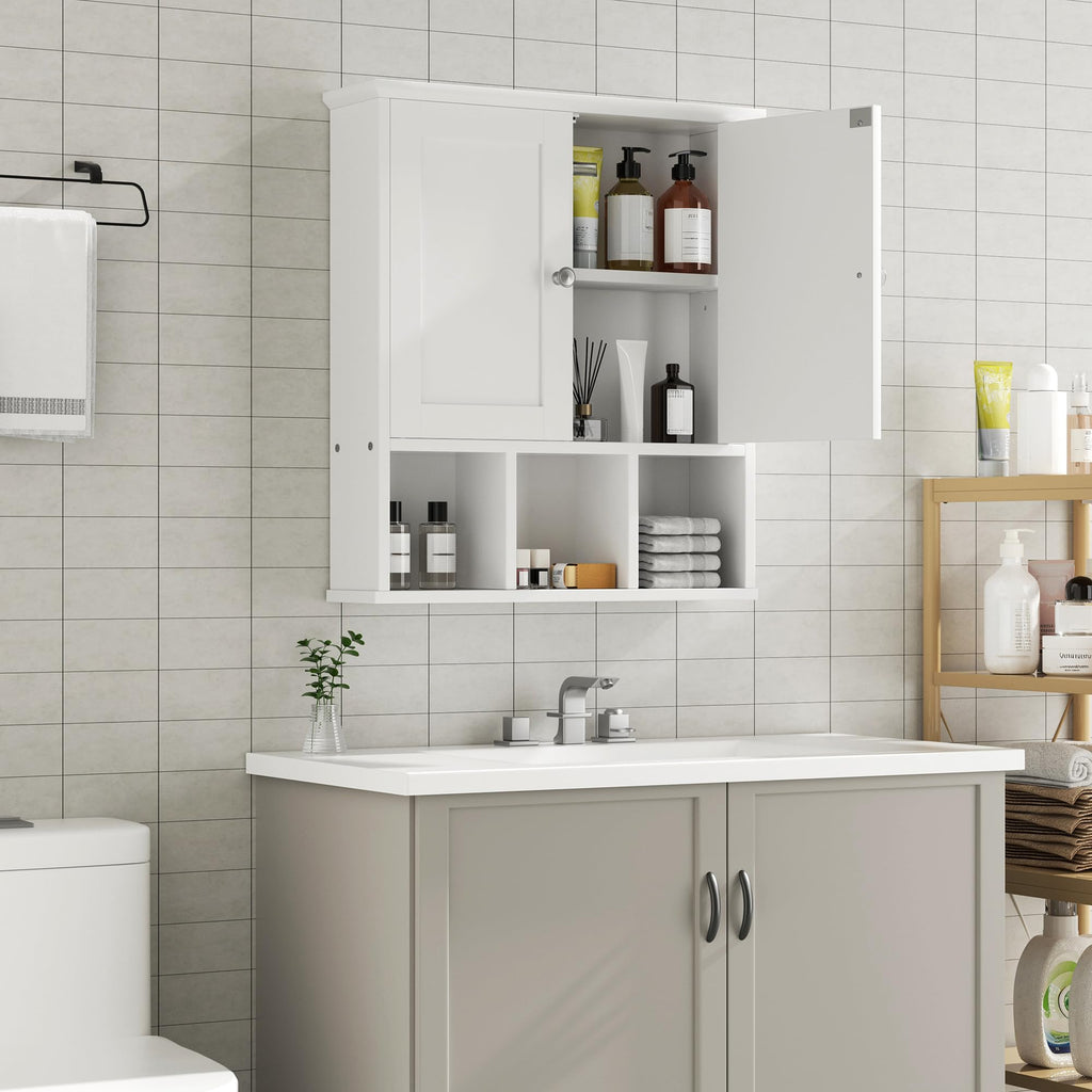 Wall Mounted White Medicine Cabinet with Adjustable Shelf U524