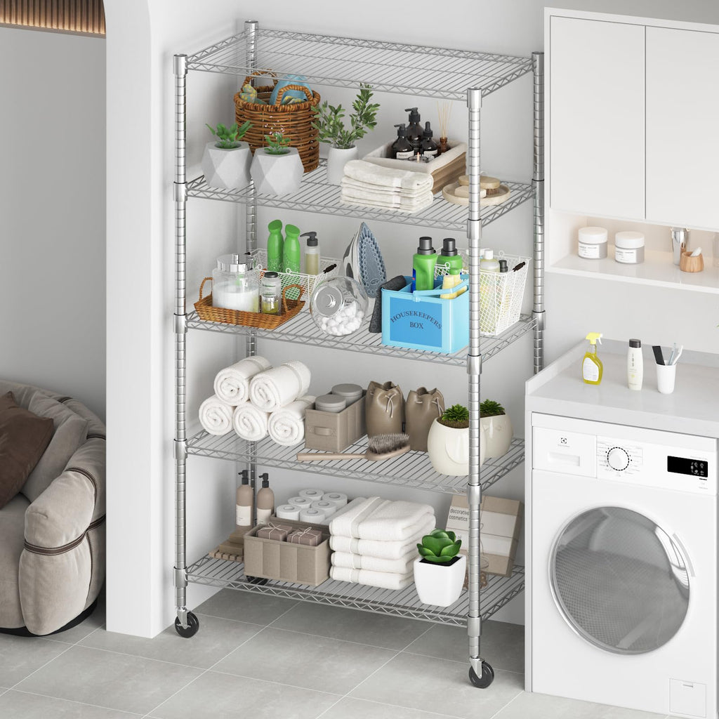 5-Tier Adjustable Steel Wire Shelving with Wheels I207
