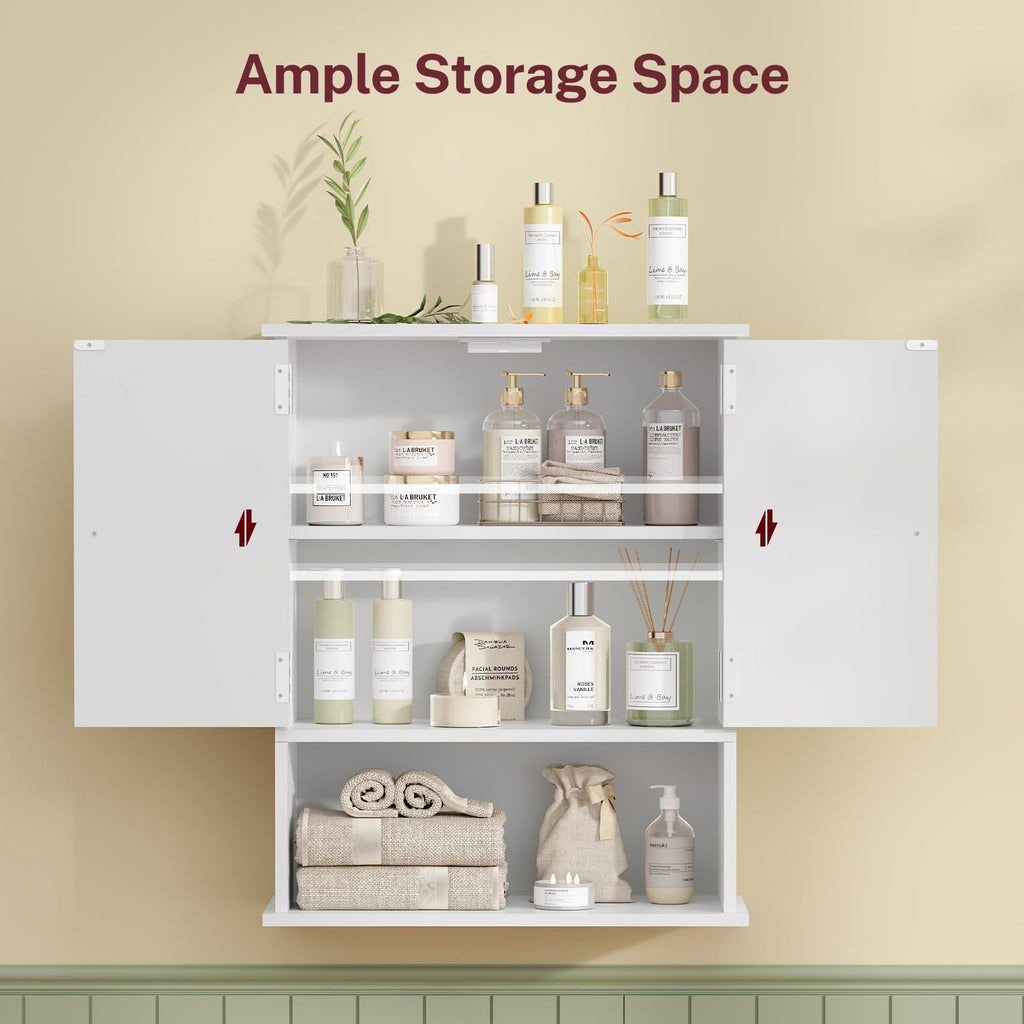 White Over The Toilet Bathroom Wall Cabinet with Adjustable Shelf U534973