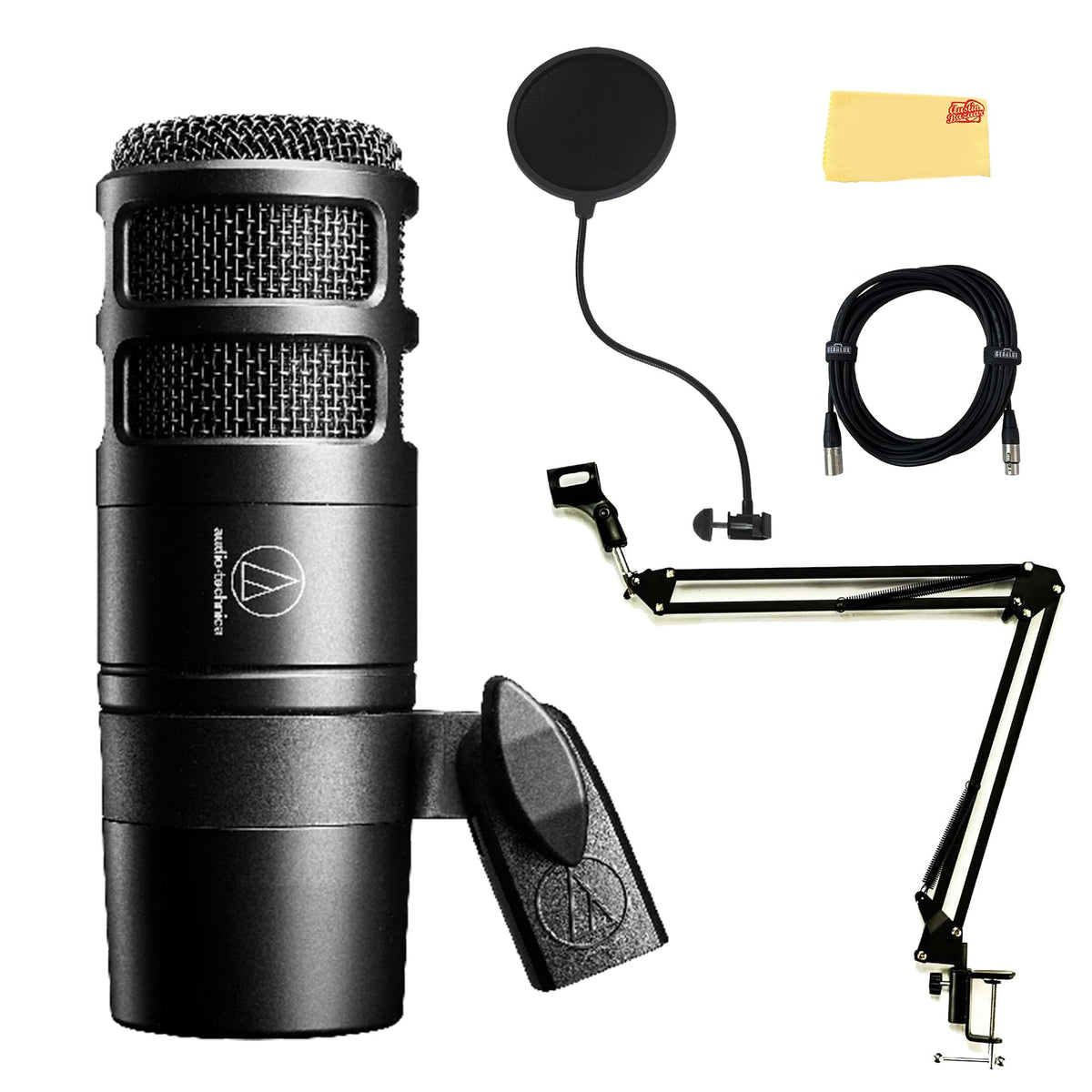 Hypercardioid Dynamic Podcast Microphone Bundle with Pop Filter, Boom Arm, XLR Cable D576466