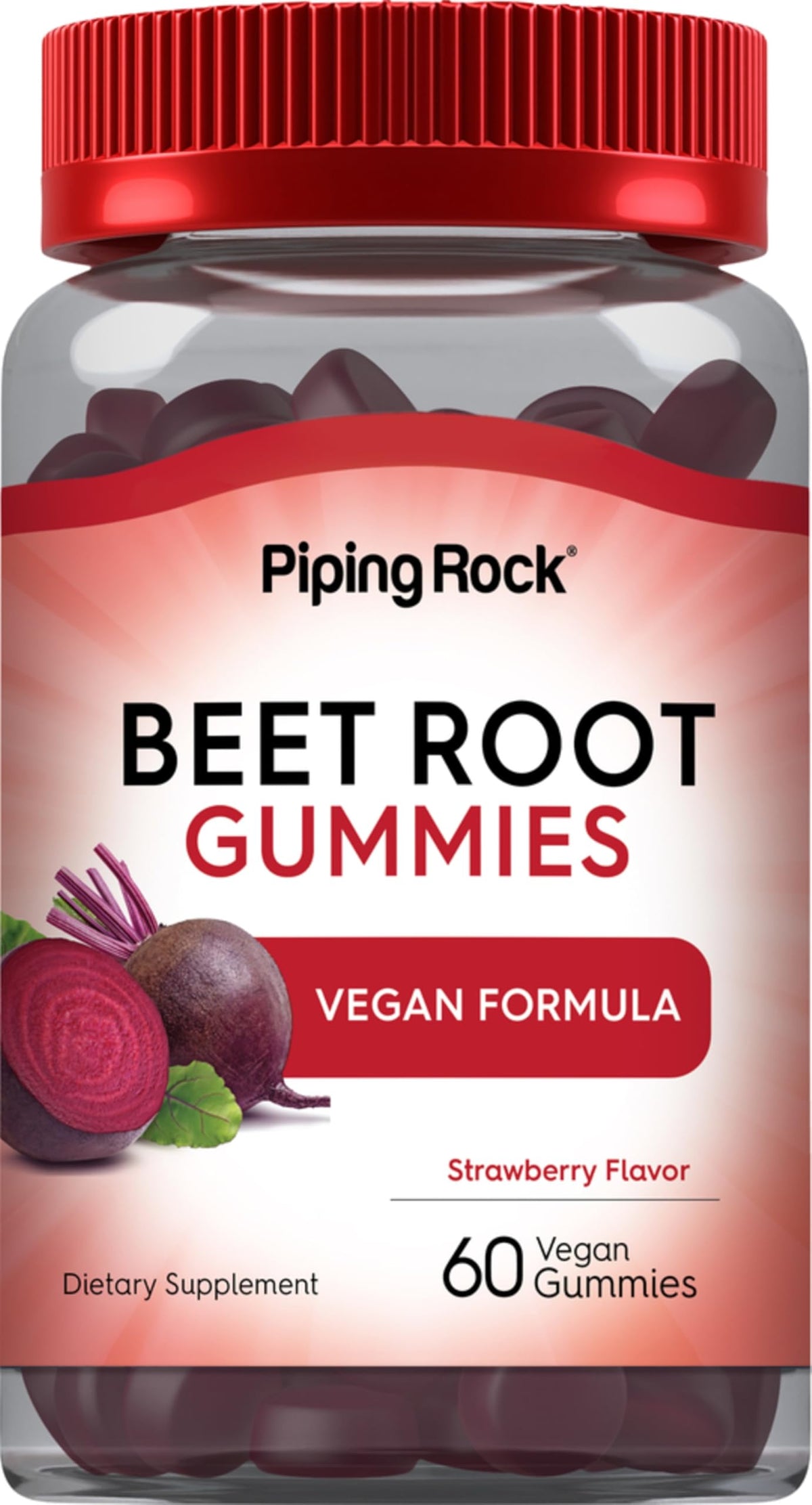 Beet Root Gummies 60 Count Strawberry Flavor Vegan Non-GMO Gluten Free T480
