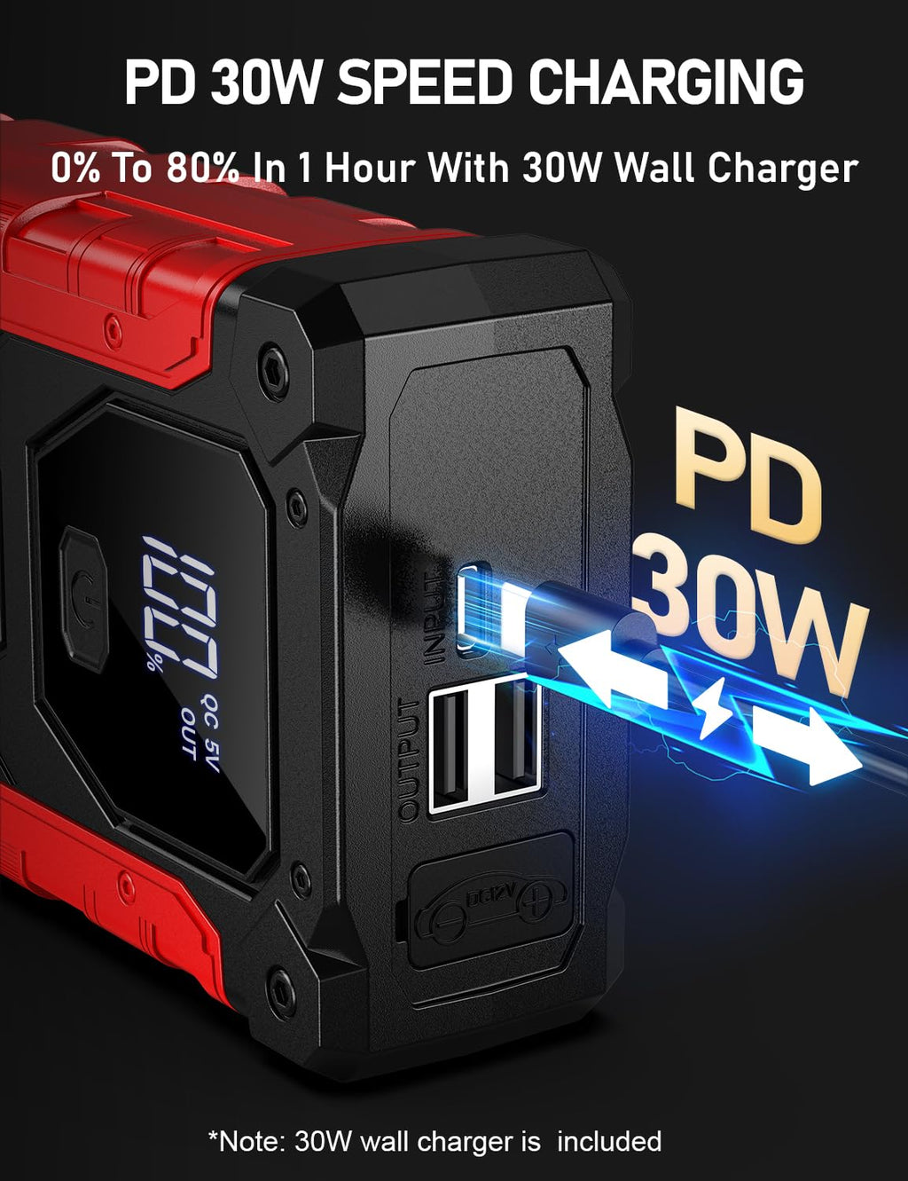 8000A 12V Portable Jump Starter with PD 30W Charger H78933