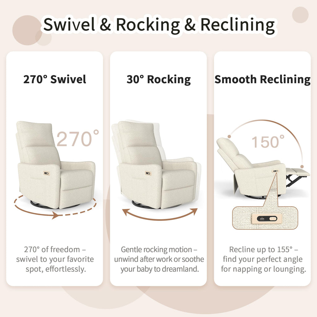 Power Swivel Recliner Chair with USB Charging Port W67077