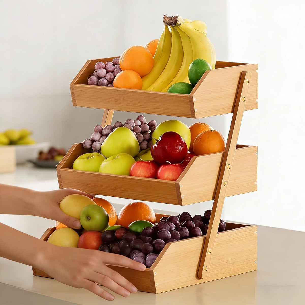 3-Tier Bamboo Fruit & Vegetable Basket Organizer N754