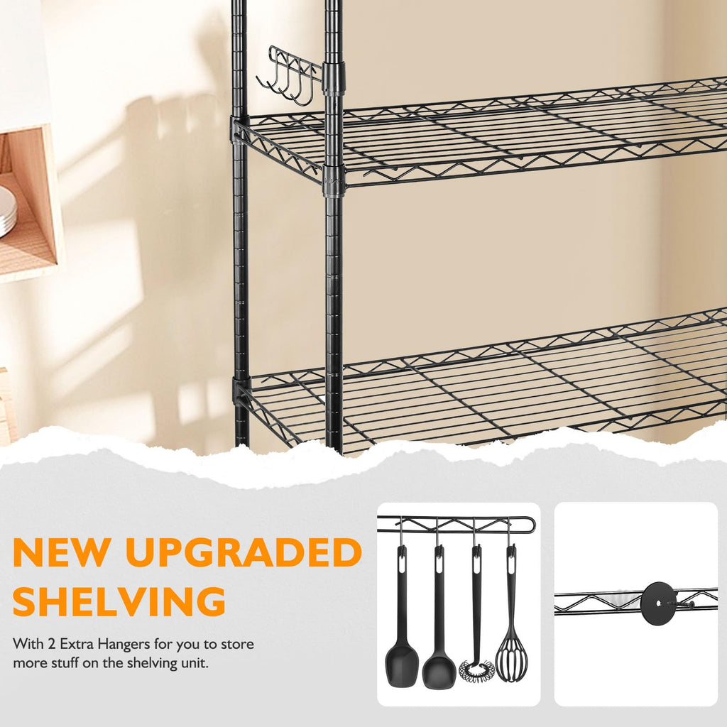 6 Tier Heavy Duty Adjustable Metal Wire Shelving Rack with Wheels, Black P408