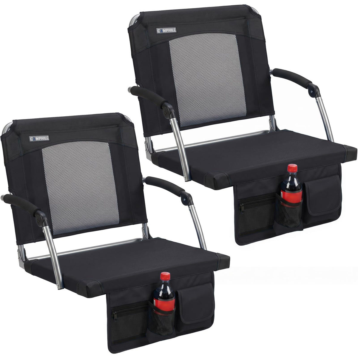 2 Pack Black Stadium Seats with Back Support & Armrests J7606