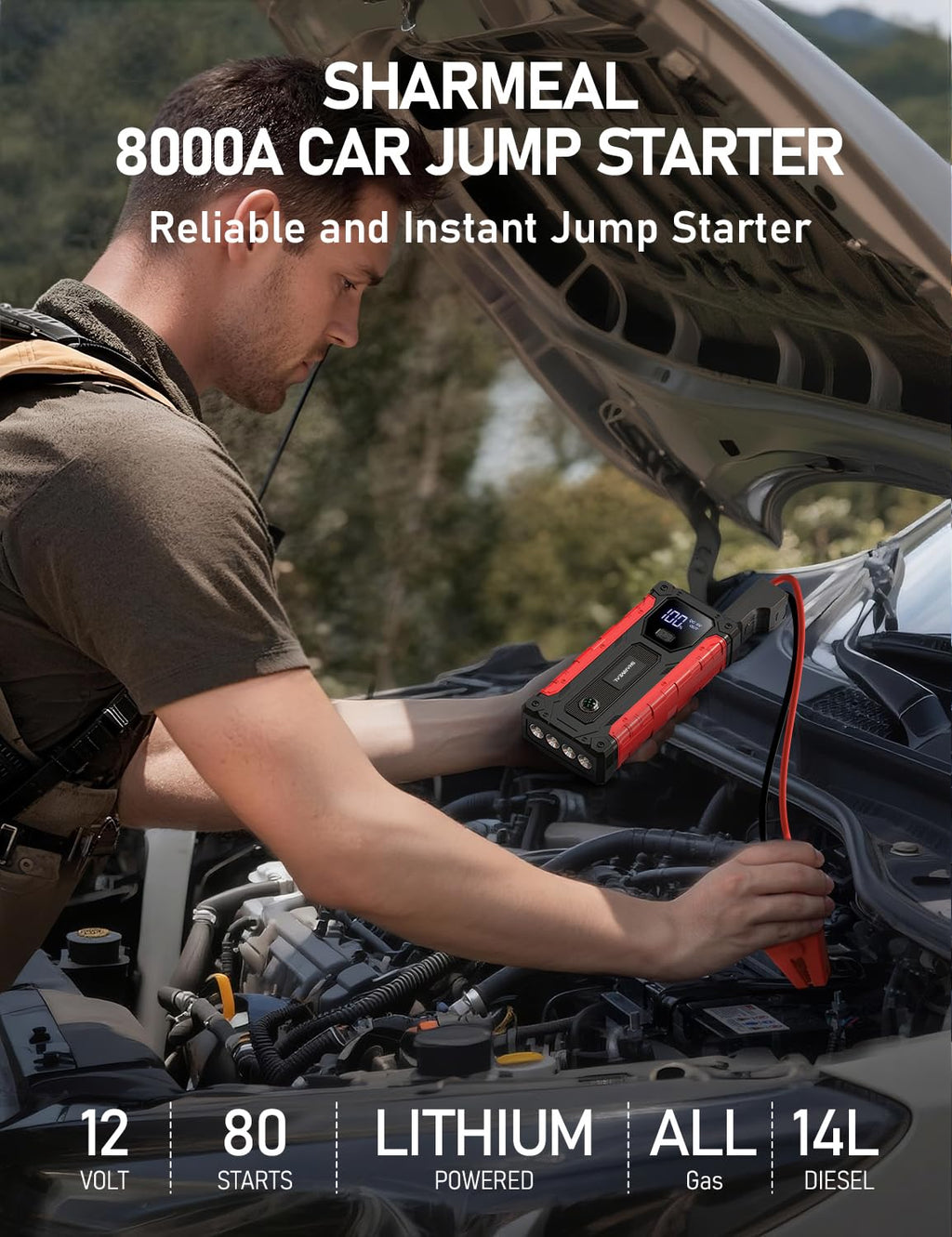 8000A 12V Portable Jump Starter with PD 30W Charger H78933