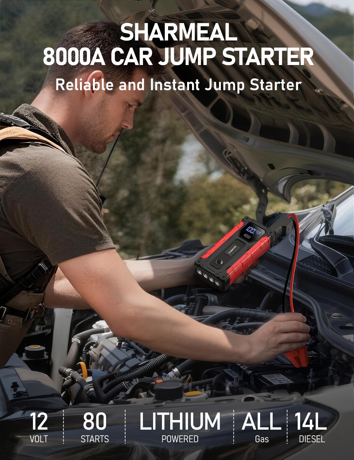 8000A 12V Portable Jump Starter with PD 30W Charger H78933