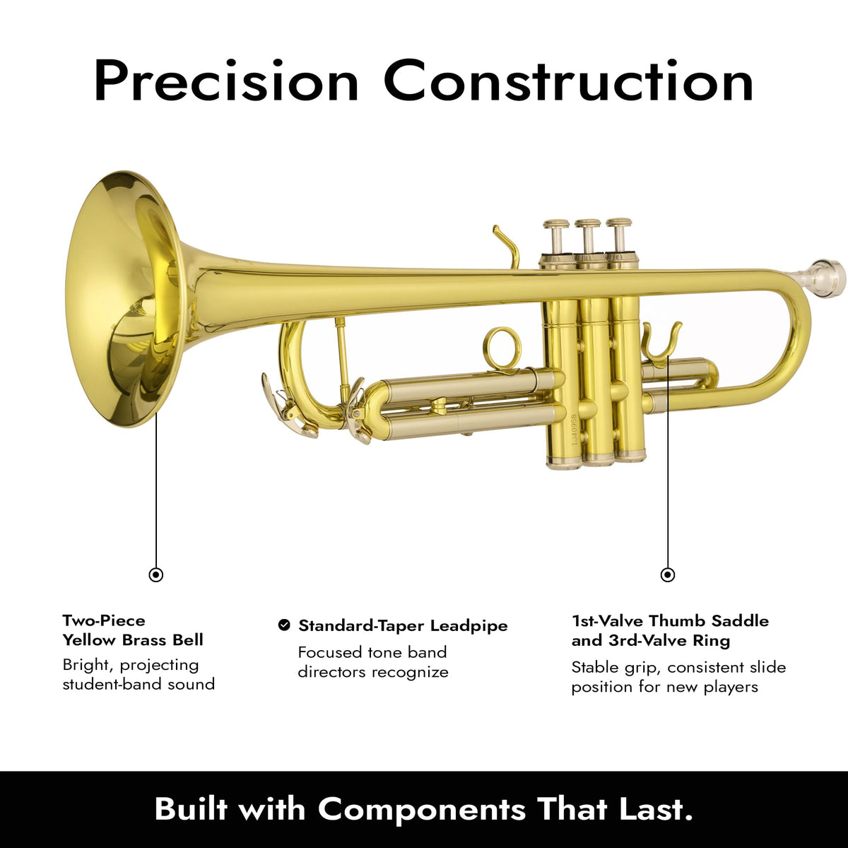 Bb Trumpet with Yellow Brass Bell and Stainless Steel Valves P5366