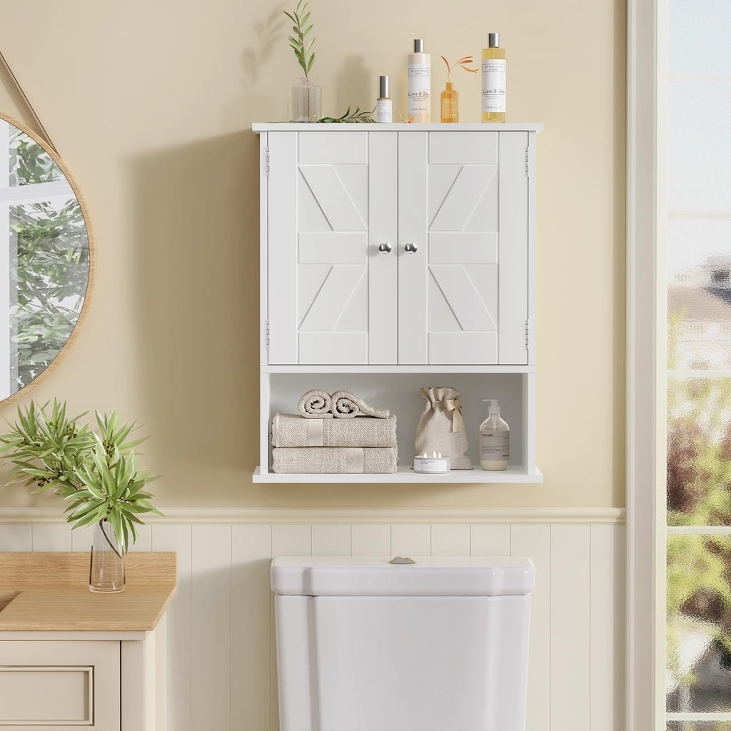 White Over The Toilet Bathroom Wall Cabinet with Adjustable Shelf U534973