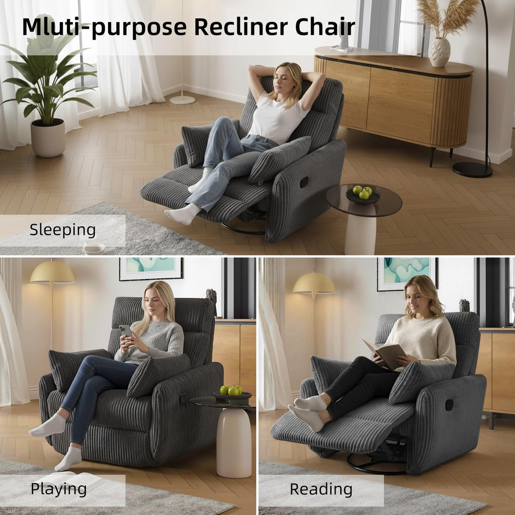 Gray Corduroy Swivel Recliner Chair L743