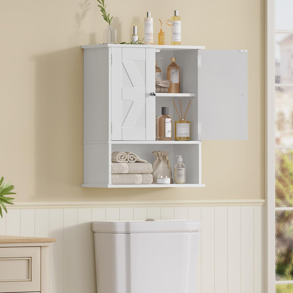 White Over The Toilet Bathroom Wall Cabinet with Adjustable Shelf U534973