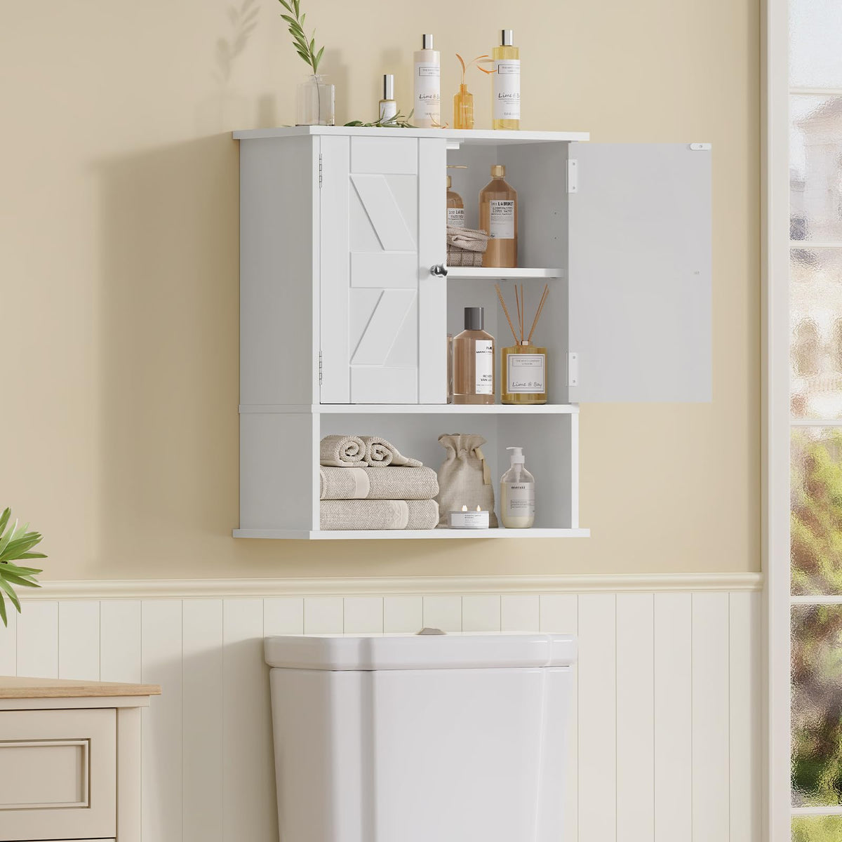 White Over The Toilet Bathroom Wall Cabinet with Adjustable Shelf U534973