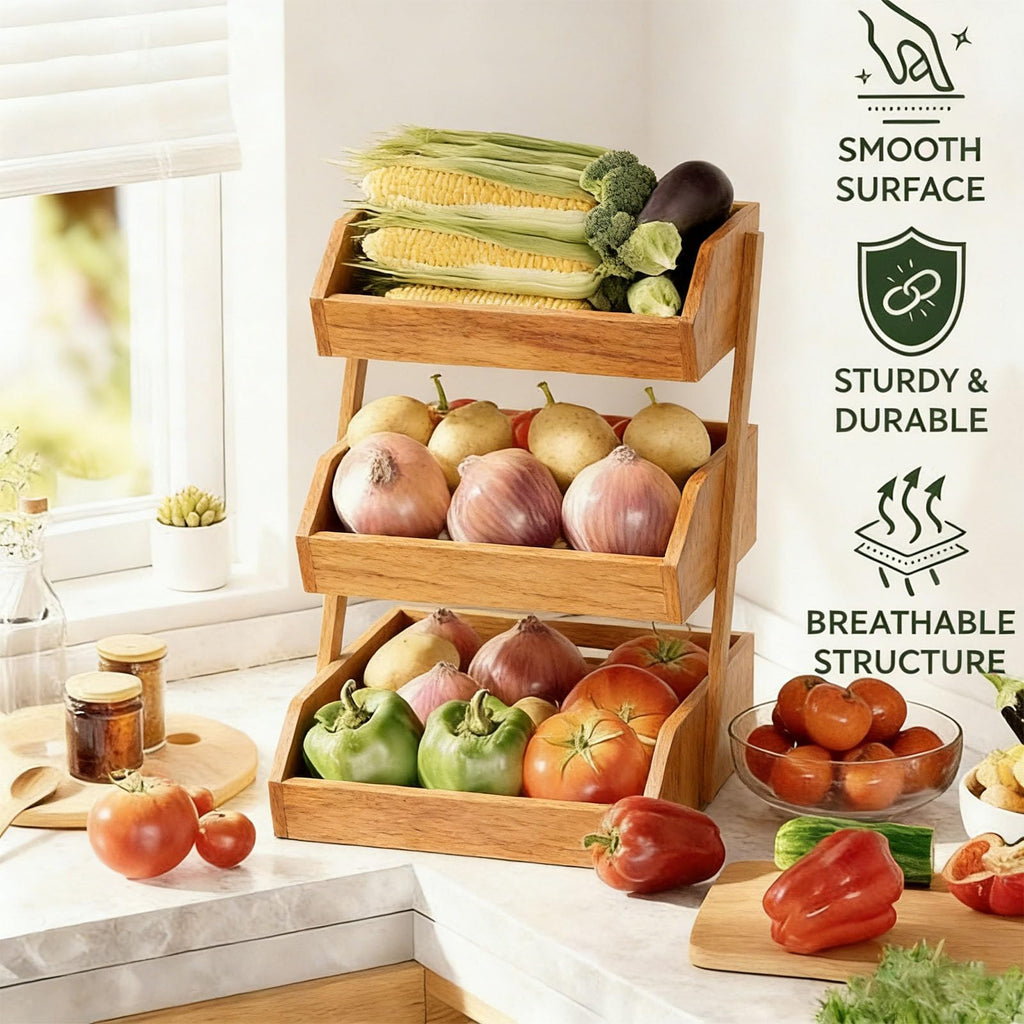 3-Tier Bamboo Fruit & Vegetable Basket Organizer N754