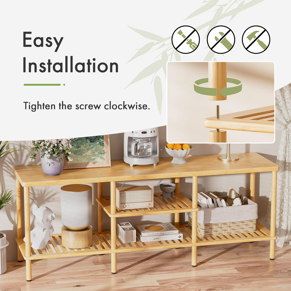 Bamboo 3 Tier TV Stand for 60 65 Inch TV W413950